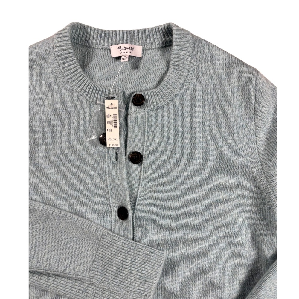 NEW Madewell Cashmere Button Front Cardigan Sweater Luxe Light Blue Med NS663
